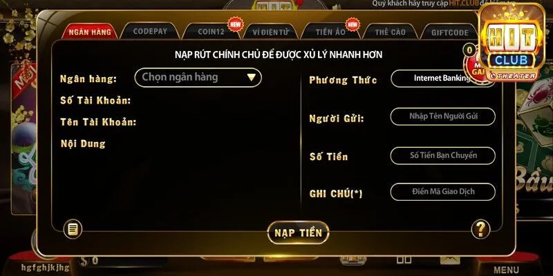 Cách nạp tiền Hitclub với 7 phương thức đơn giản 3 Hướng dẫn nạp tiền qua ngân hàng